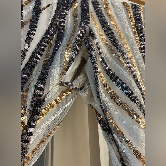 Club L London sequin flared pants in white & silver (new with defects) - Picture 3 of 6